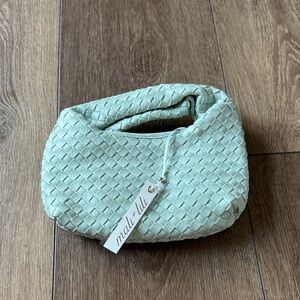 NWT Mali + Lili Libby Woven Sage Green Leather Twist Handbag